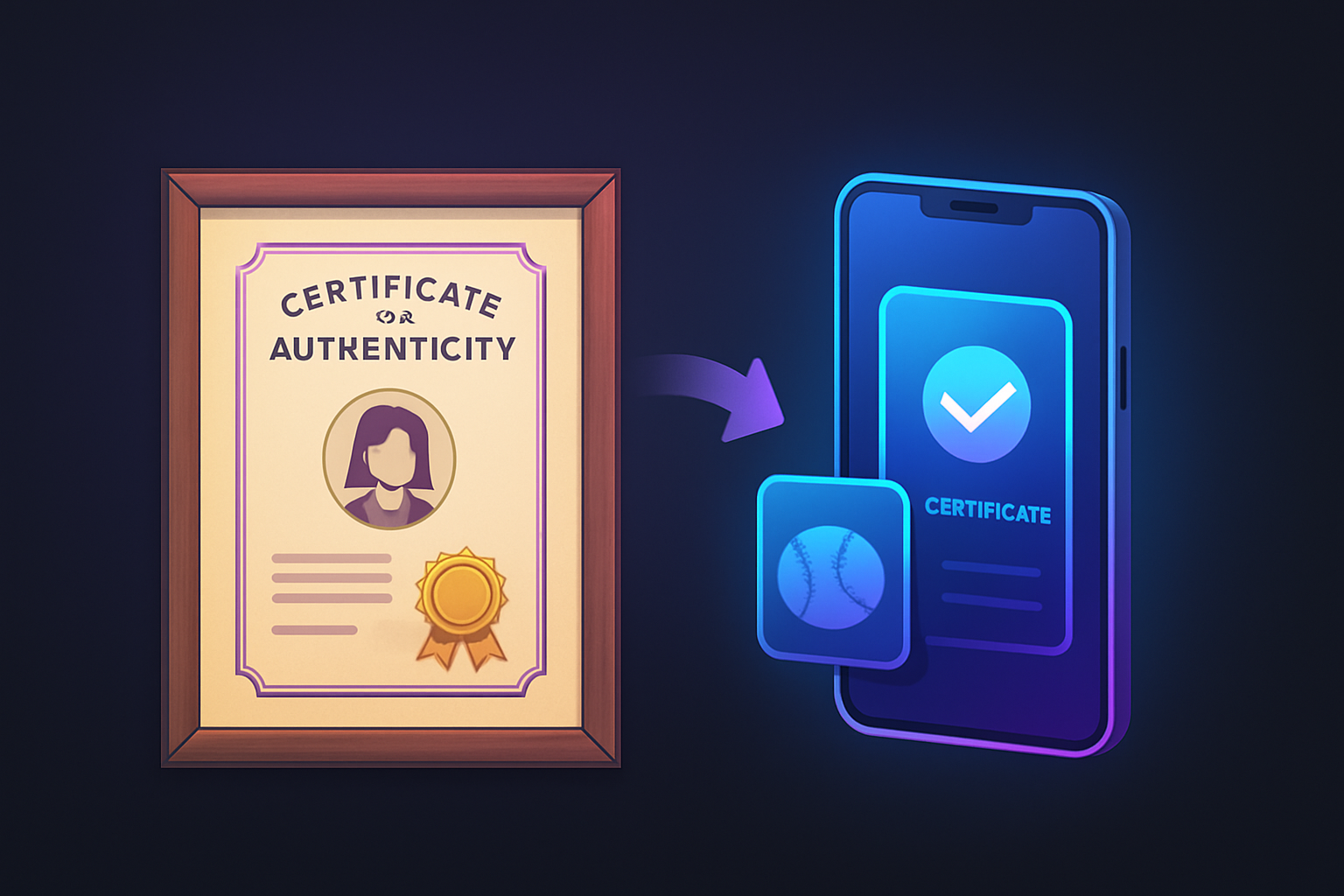 Illustration representing a unique certificate tied to an item