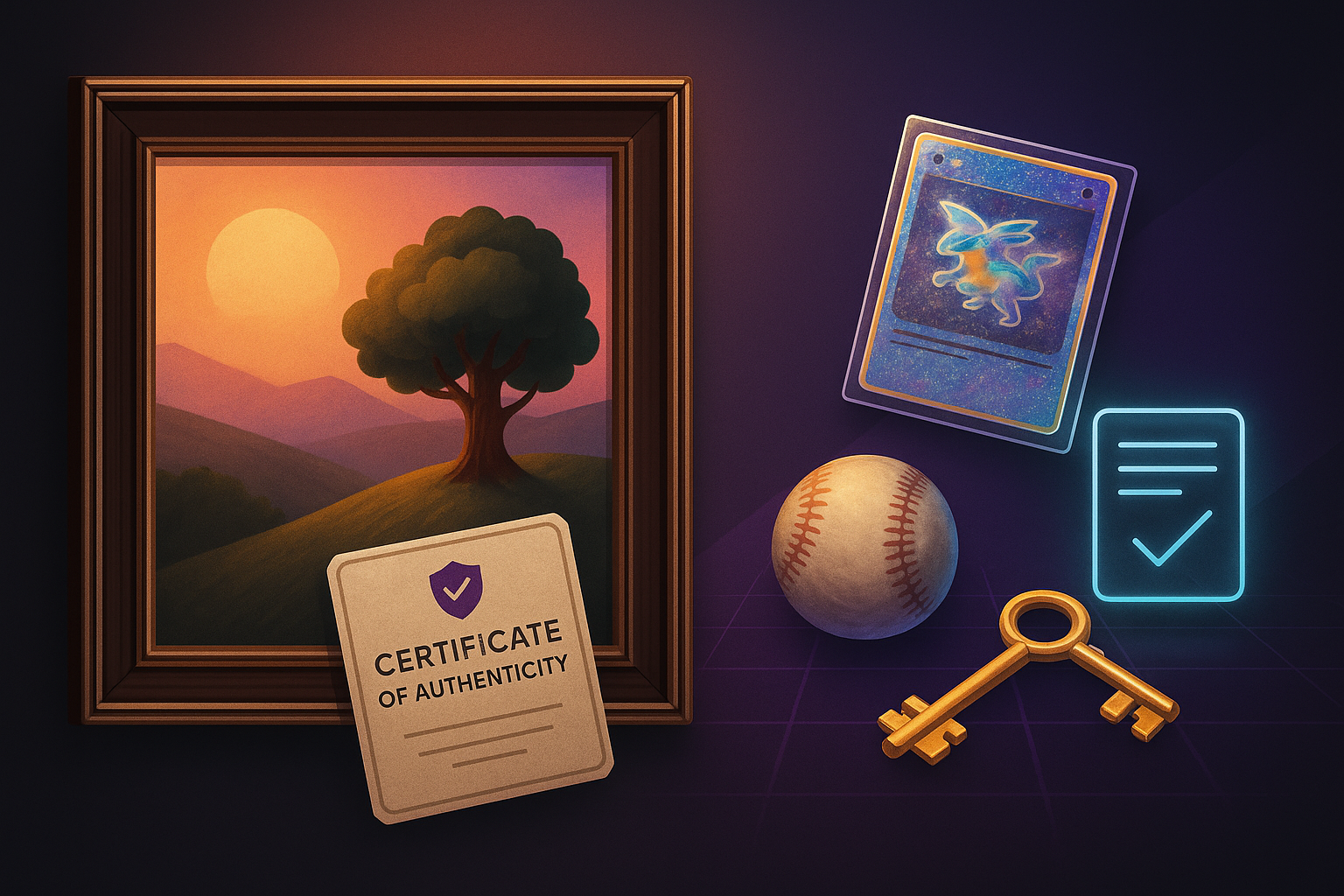 Concept art showing a physical item paired with a verified digital record